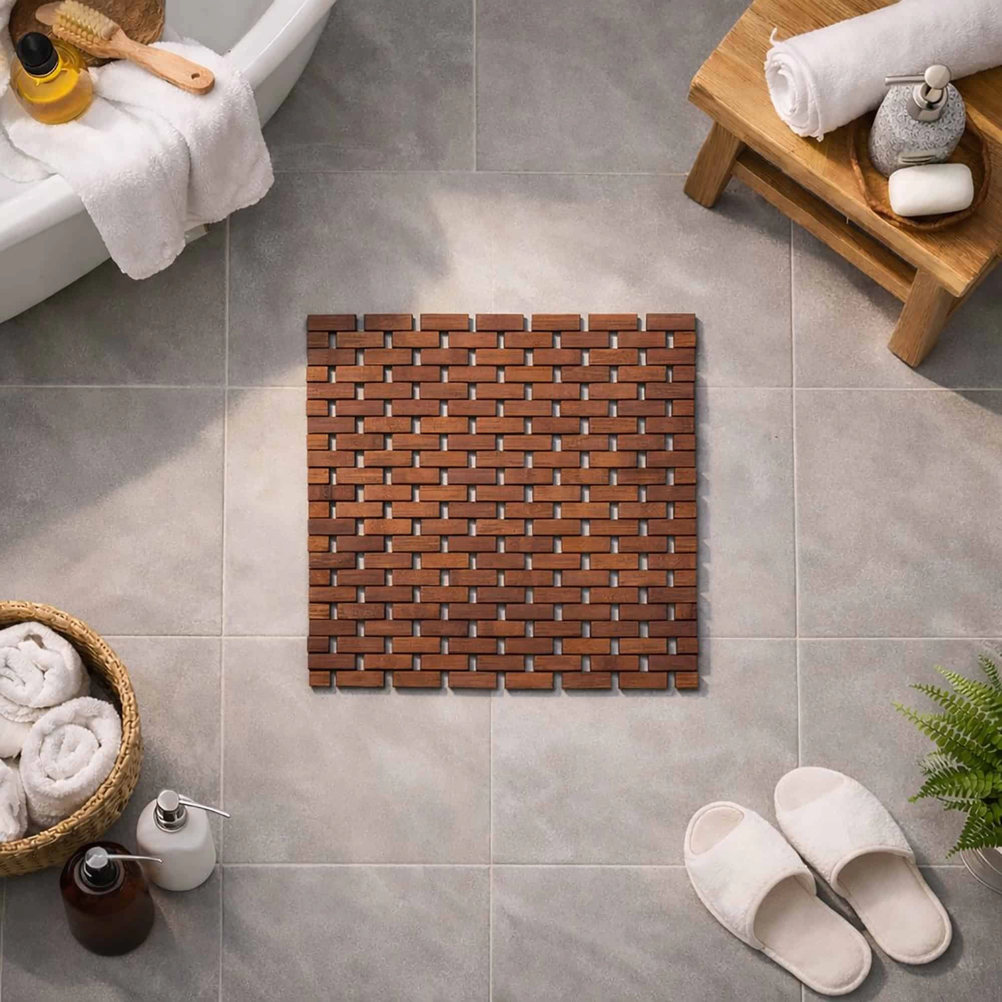 Evideco French Home Goods Bamboo Slatted Bath Mat - Square 18 x