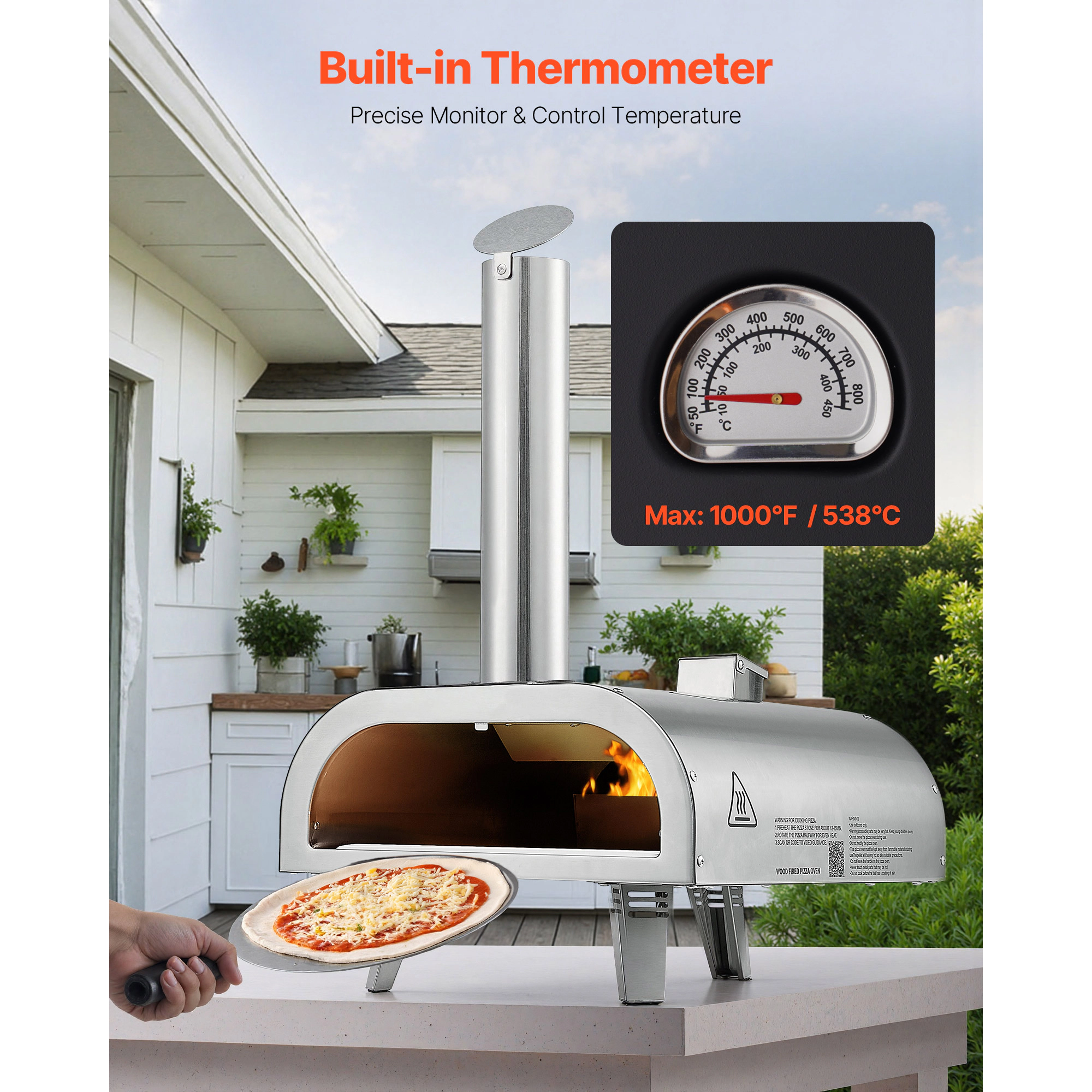 HONGGE Pizza Oven Outdoor Pellet with Thermometer Wood Pizza-Maker for Backyard Camping