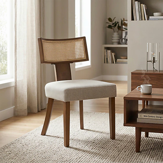 BebreezChic Set of 2 Mid Century Modern Rattan Dining Chairs Beige ...