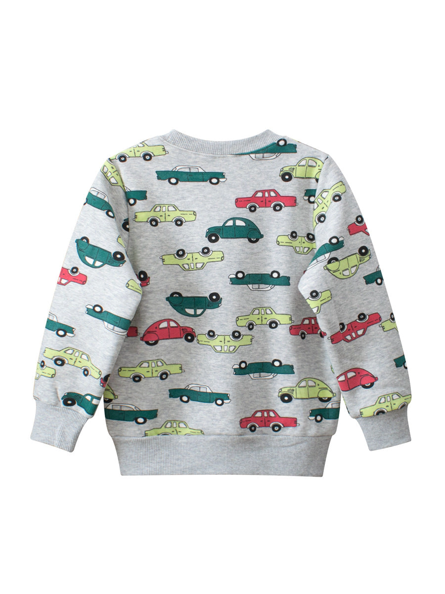 MyKids-USA Baby Boys Automobile Cars Cartoon Crew Neck Long Sleeve Grey Pullover