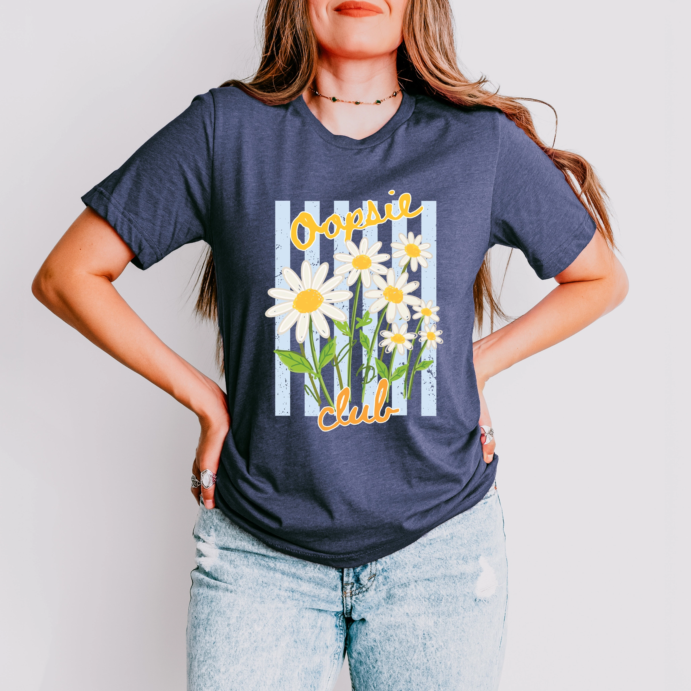 Simply Sage Market - Women's Short Sleeve Graphic T-Shirt Oopsie Daisy Club Stripes