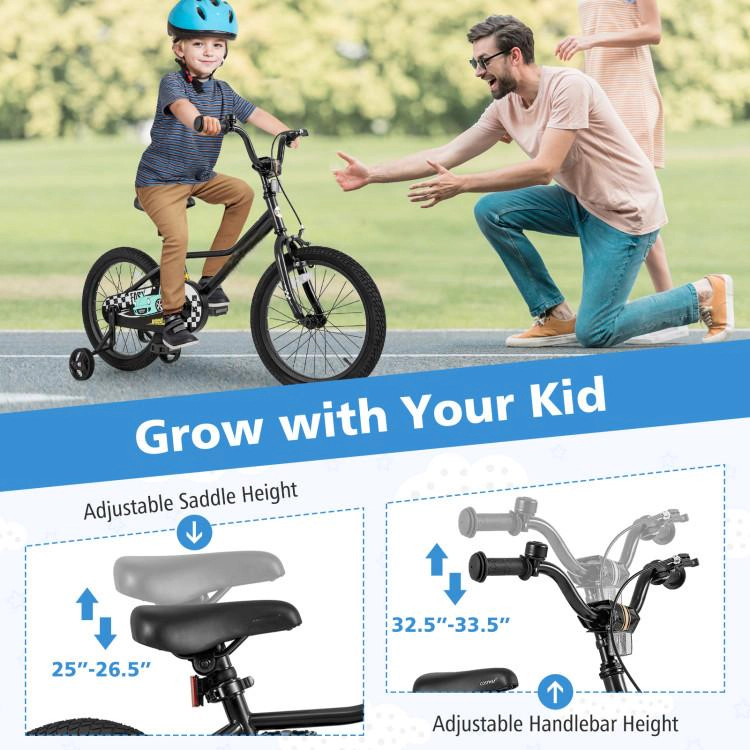 SUGIFT Black Low Step Frame Removable Training Wheels and Chain Guard Kids 18 Inch Bike
