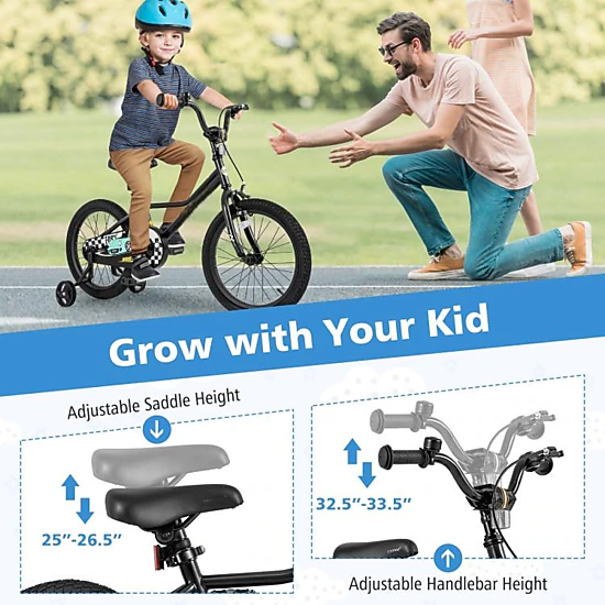 SUGIFT 18-in Black Kids Bike with Low Step Frame Removable Training Wheels and Chain Guard