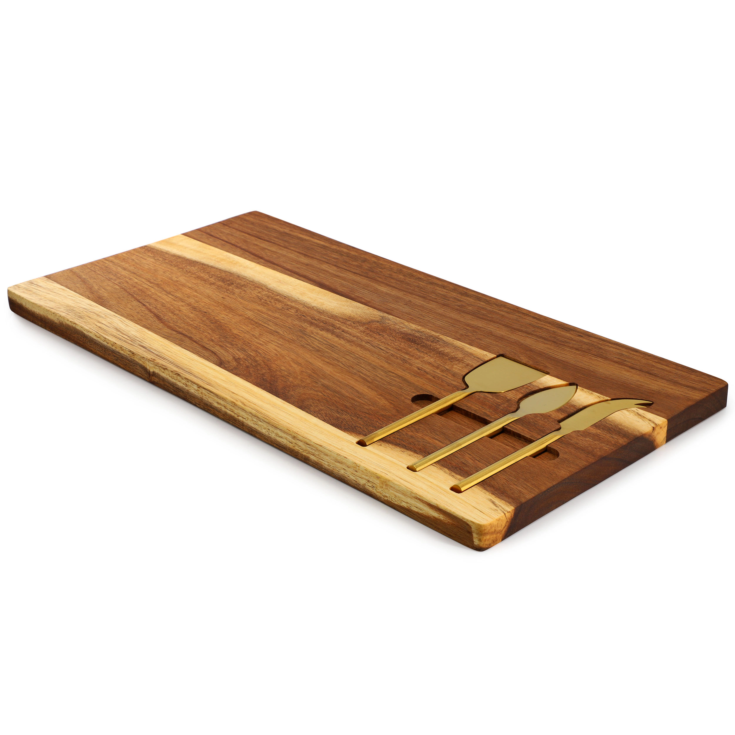 MegaChef 21 x 11 Inch Acacia Wood Cheese Board with 3 Piece Knife  Set