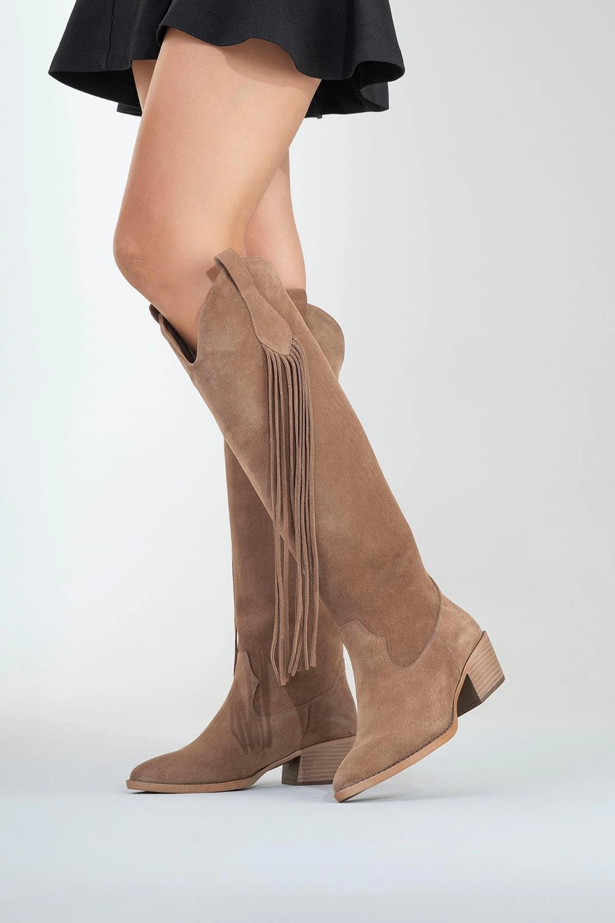 Forever & Always Womens Rios Leather Fringe Knee High Boots