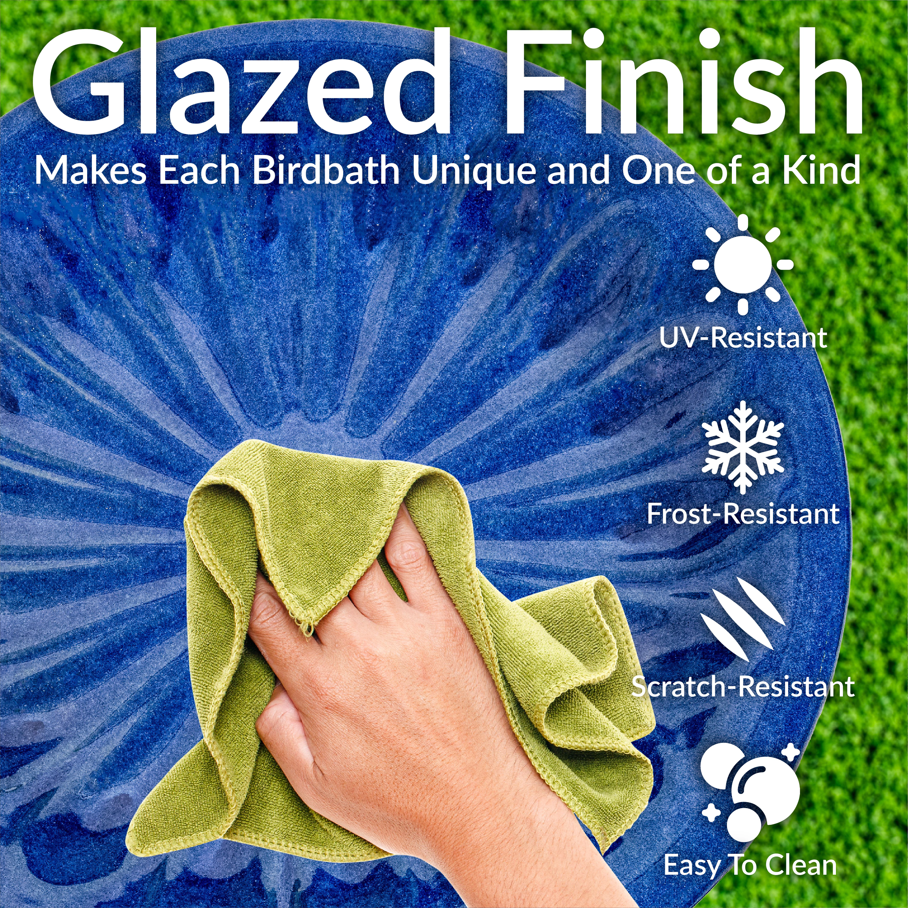 Sunnydaze Daisy Embossed Ceramic Bird Bath for Outside, 21.5” H, Blue