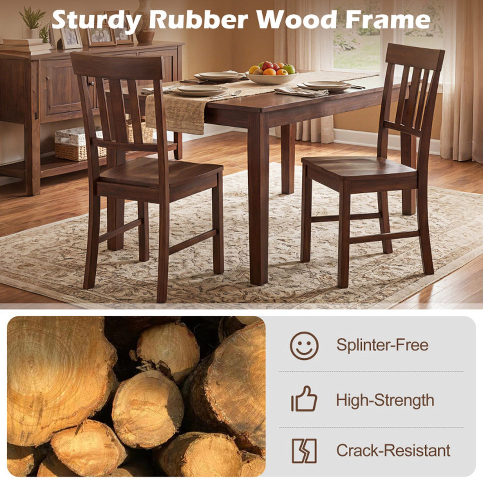 SUGIFT Set of 4 Dark Brown Rubber Wood Dining Chairs with High Slat Backrests 17-in W 38-in H 397-lb Per Chair
