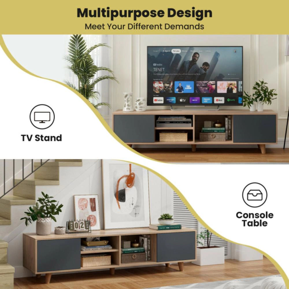 Hivvago 63 Inch Tv Stand With 2 Doors And Open Shelves For Living Room