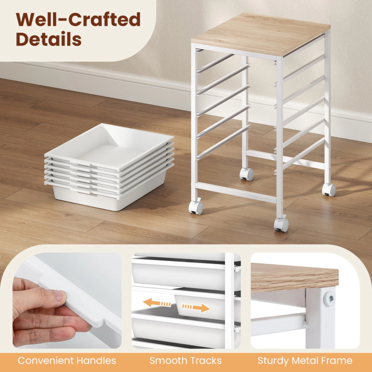 Hivvago Rolling Drawer Storage Cart with Wooden Top