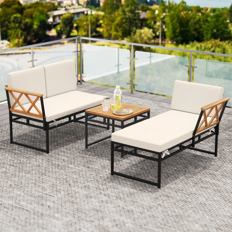Hivvago 3-Piece L-Shaped Patio Furniture Set For Porch Backyard And Poolside-Beige