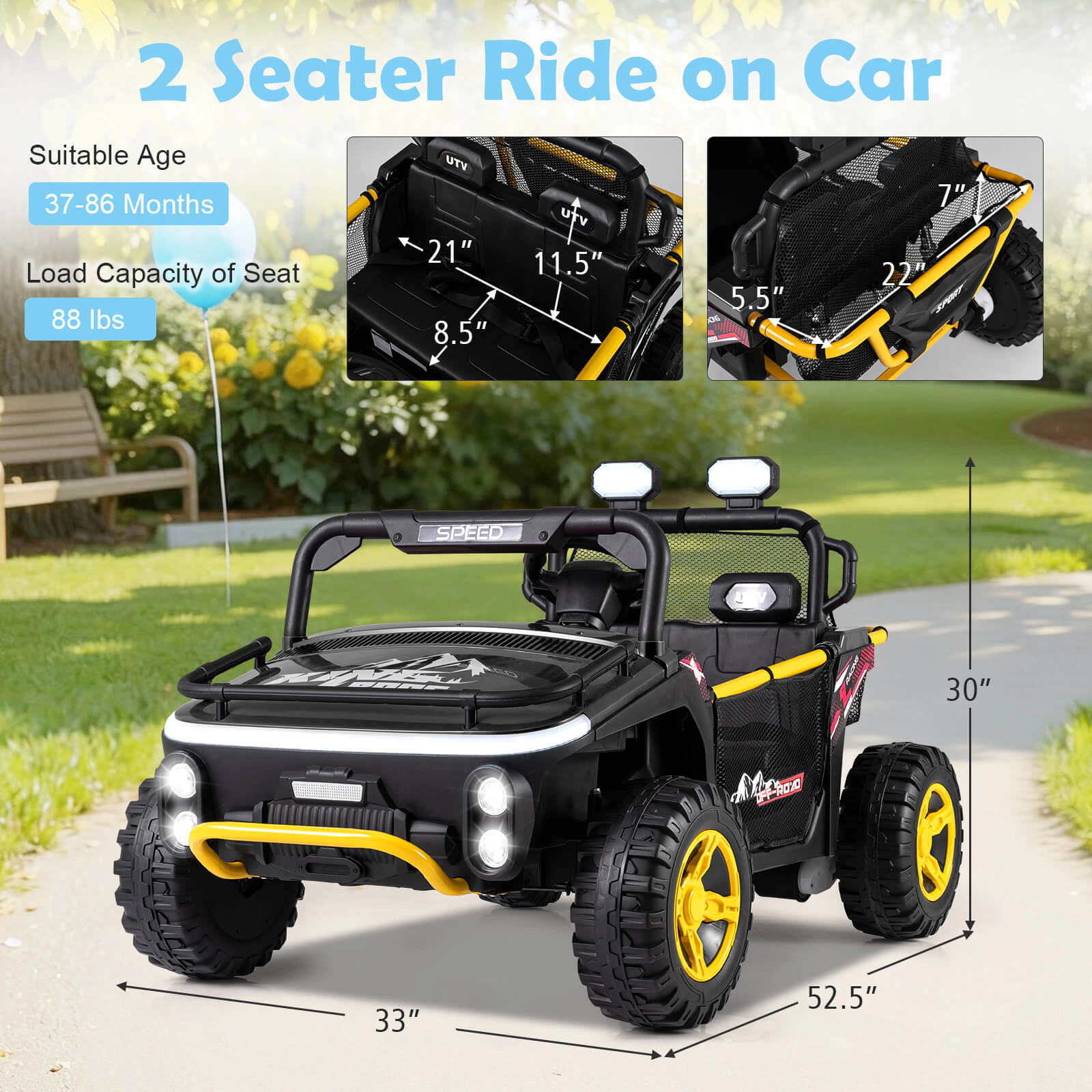 Costway 24V Ride on Toy for Big Kids 2 Seater Truck Car with Remote Control