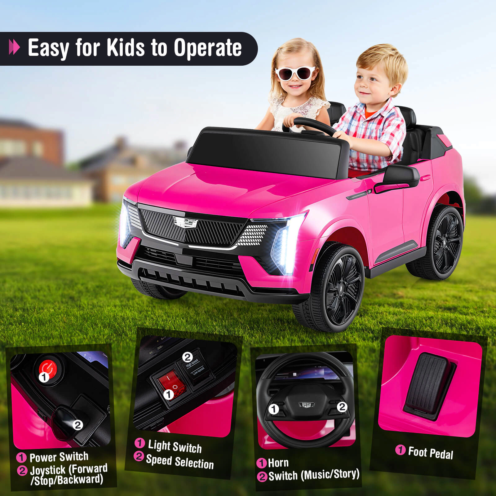 Costway 2 Seater Ride on Truck with Remote Control 3 Speeds LED Lights Horn Music Story