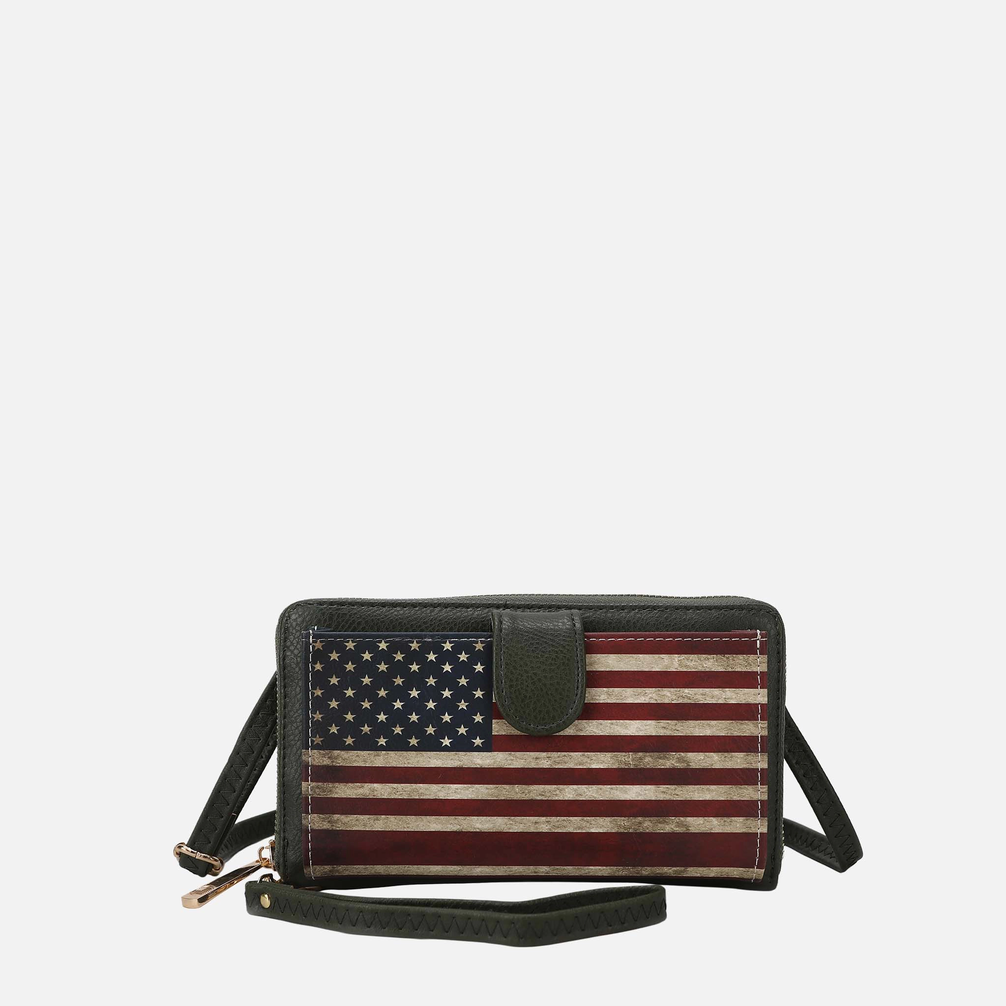 Mia K Collection Kiara Smartphone Wallet Crossbody Bag - Vegan Leather Patriotic Print
