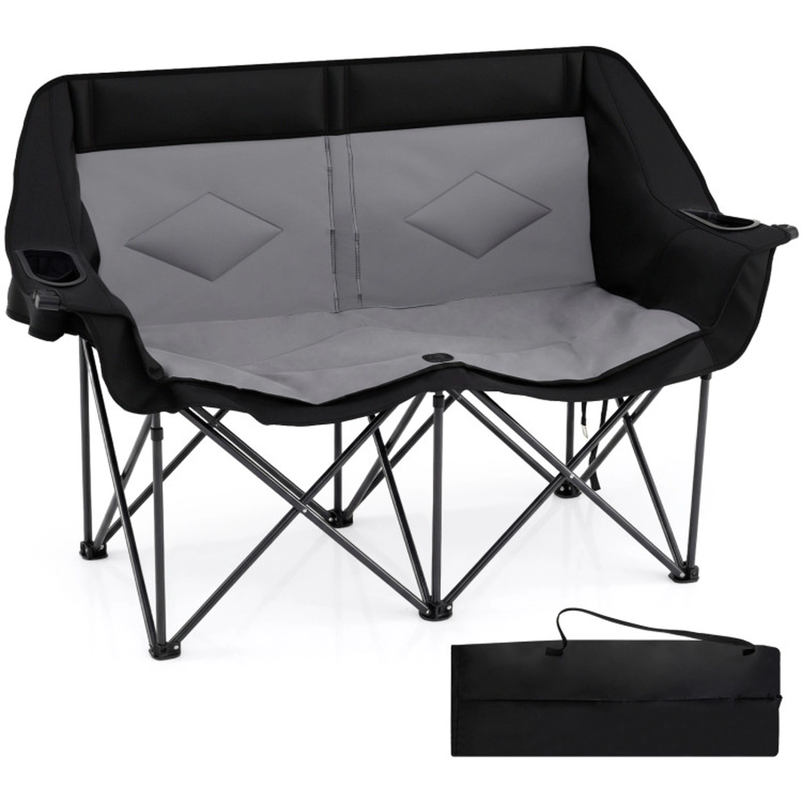 SUGIFT Dark Gray Double Camping Chair with Cup Holders and Glass Racks 58-in W 22-in D 37-in H 660-lb Seat Capacity