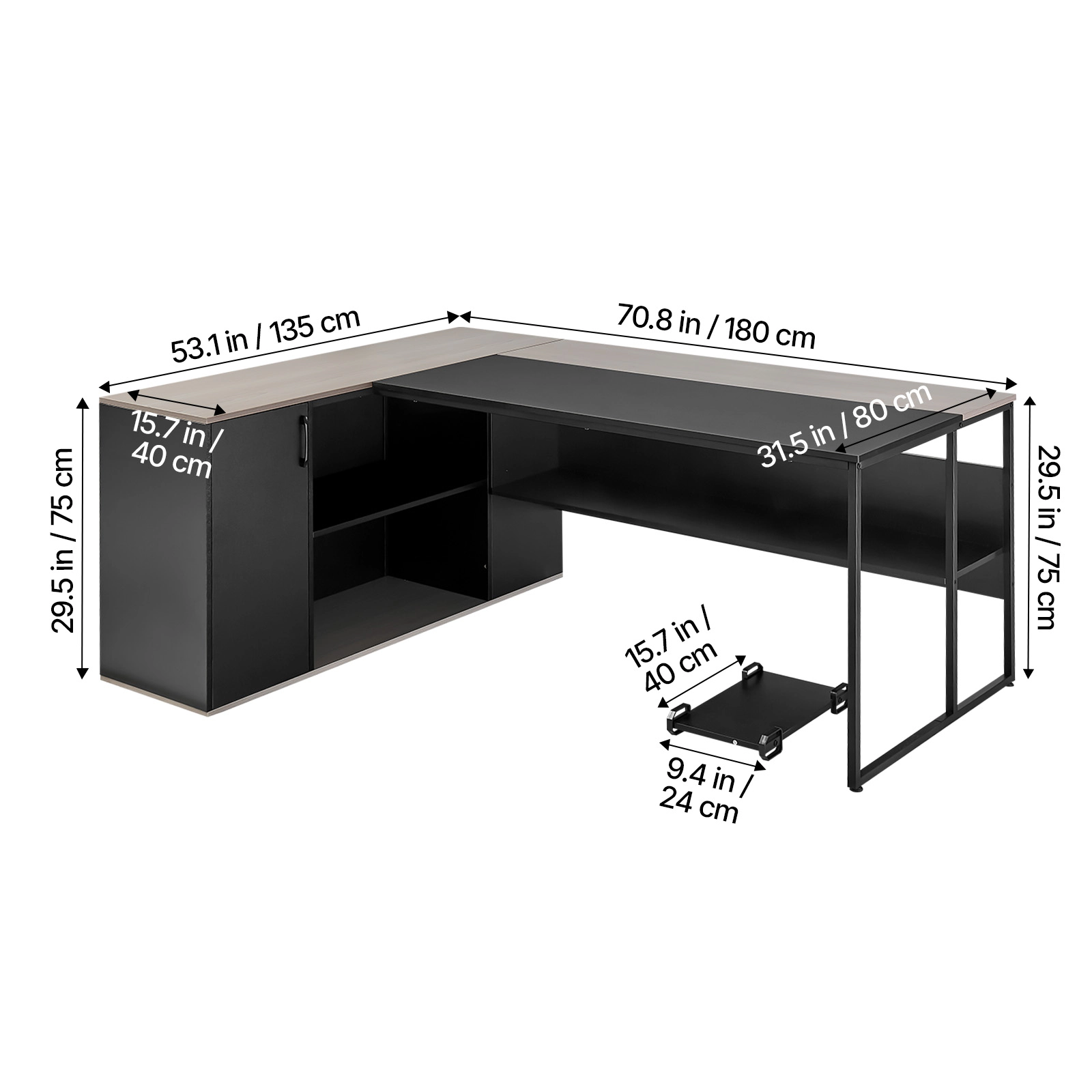 HONGGE Large Modern L-Shaped Executive Desk with Drawers, Storage Cabinet, Heavy Duty Wooden Table