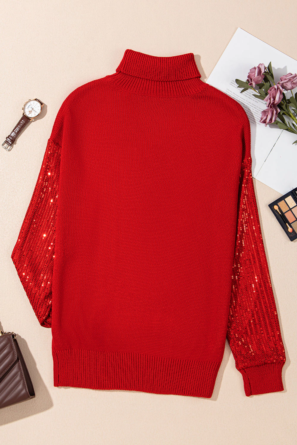 Threaded Pear Women's Isabella Sleeves Christmas Turtleneck Sweater
