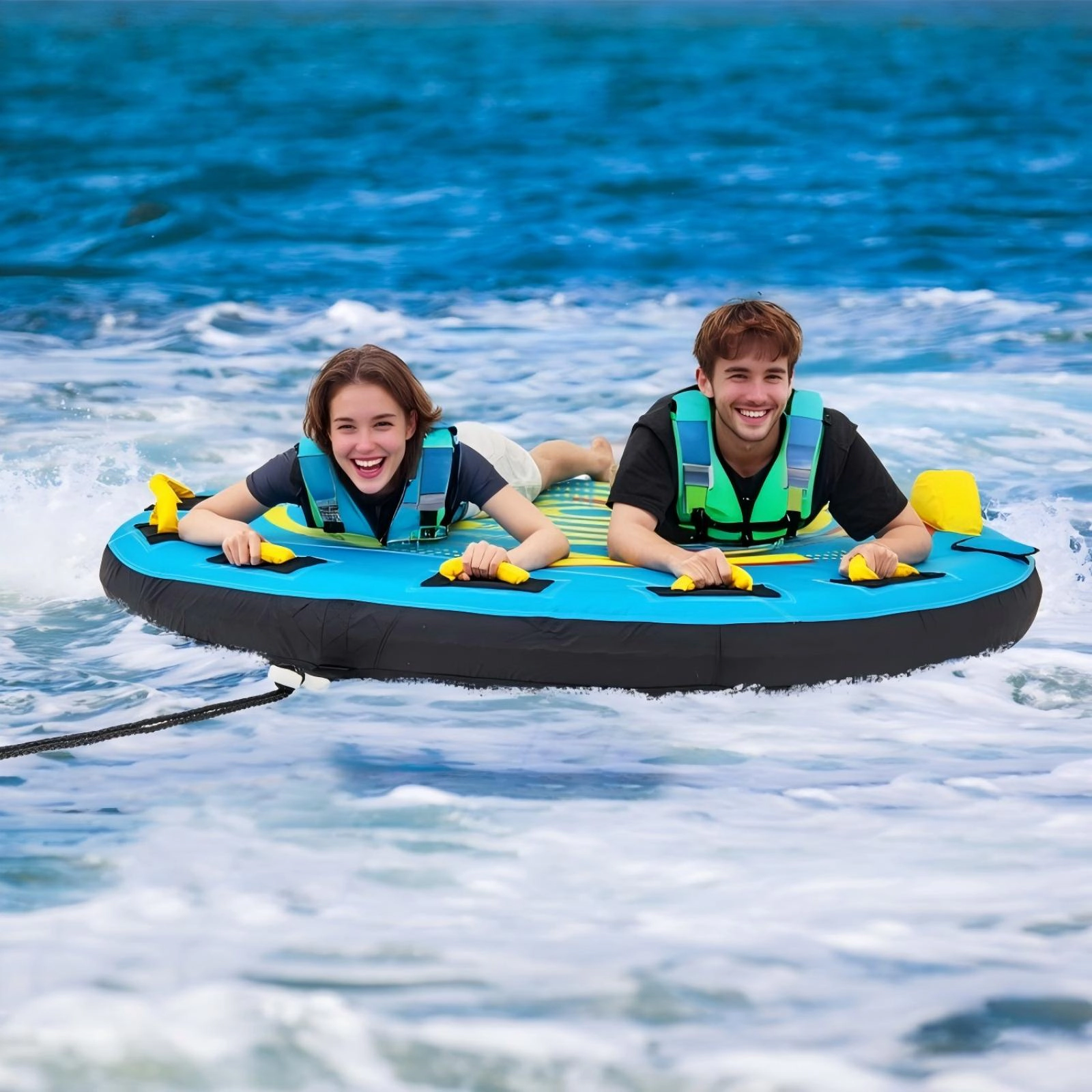 SUGIFT Teen Blue 3-Person Towable Tube with Double Valves and Bottom Drainage 78-in W 510-lb Load Capacity