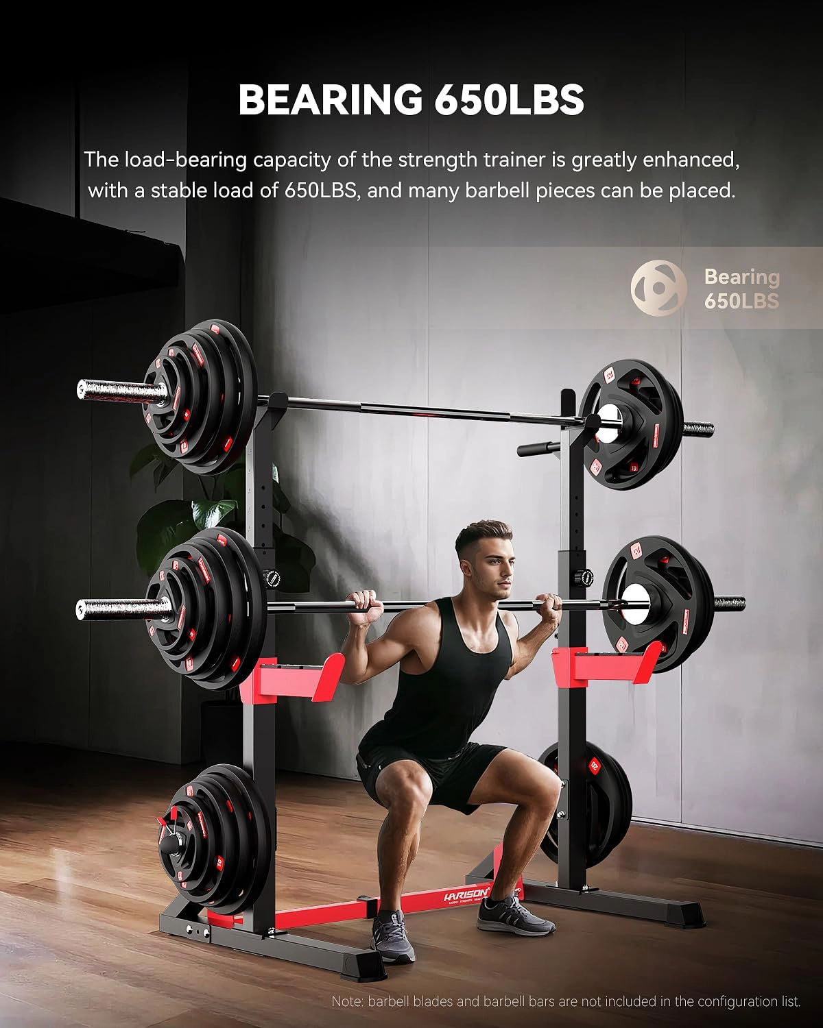 HARISON Adjustable Squat Rack for Home Gym, 650 LB Half Rack with Pull-Up & Dip Stations