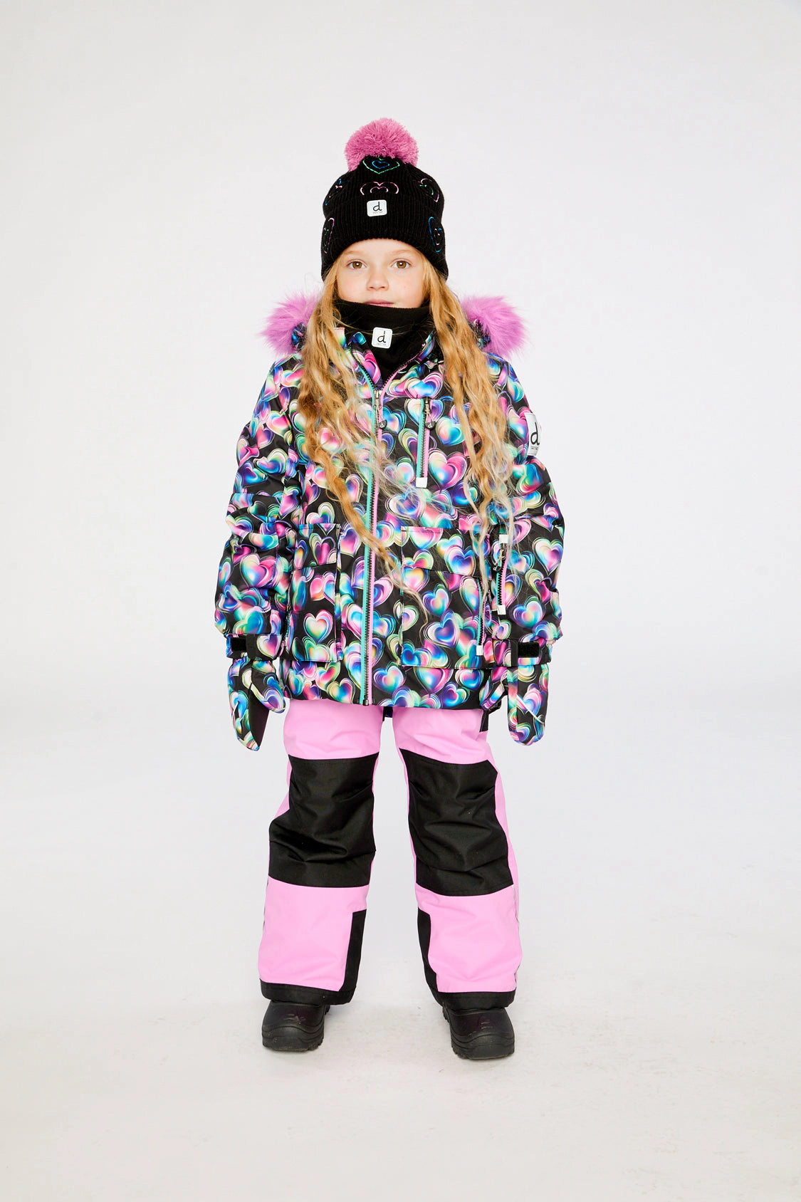 Deux par Girls Heart Print Two Piece Play Snowsuit with Hooded Jacket and Snow Pants