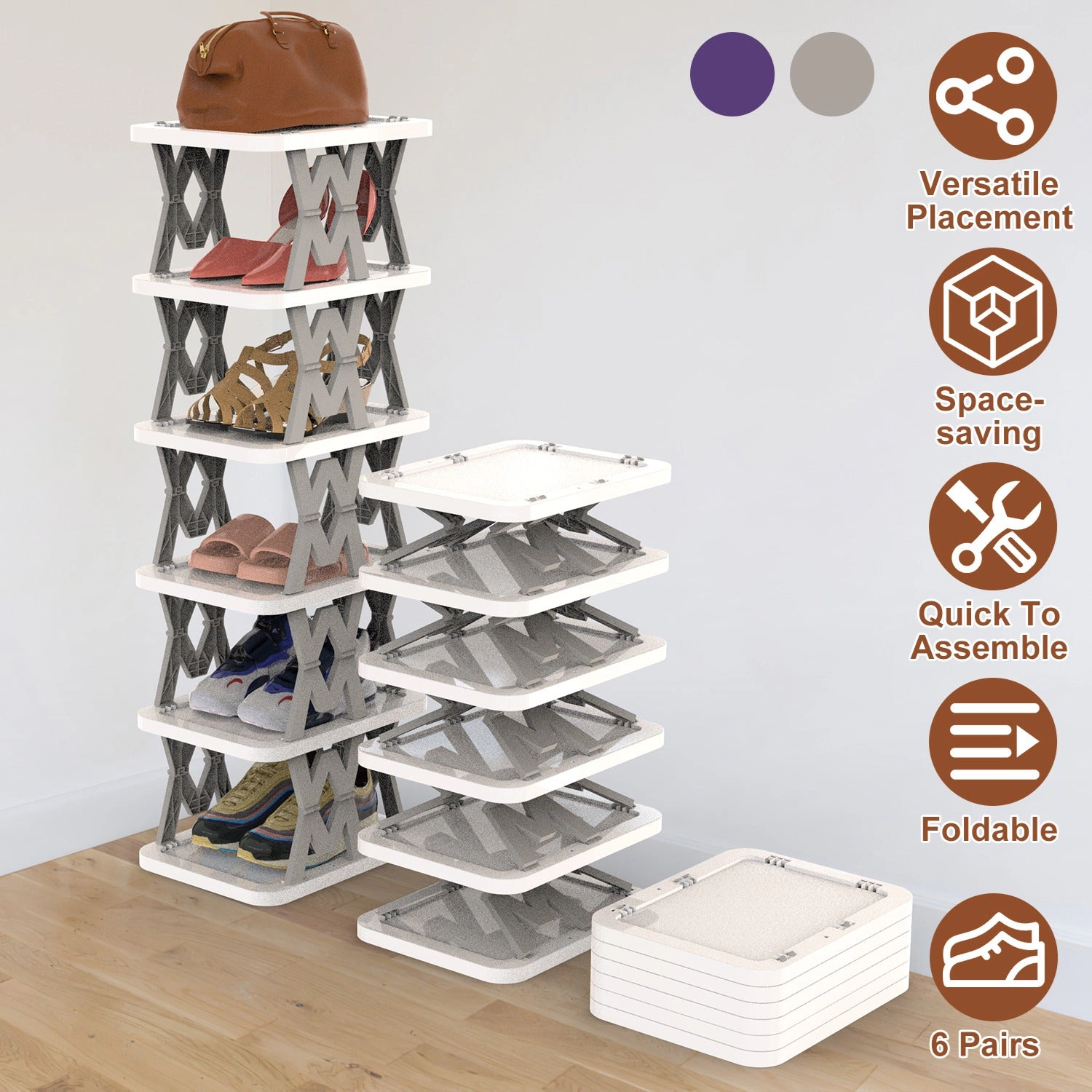 GBruno 6-Tier Foldable Vertical Shoe Rack
