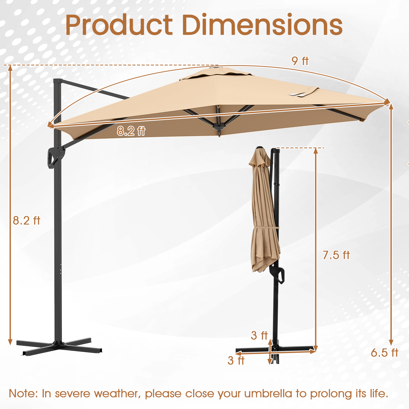 SUGIFT Beige 9 ft Cantilever Patio Umbrella with Vented Top and Handle Opening