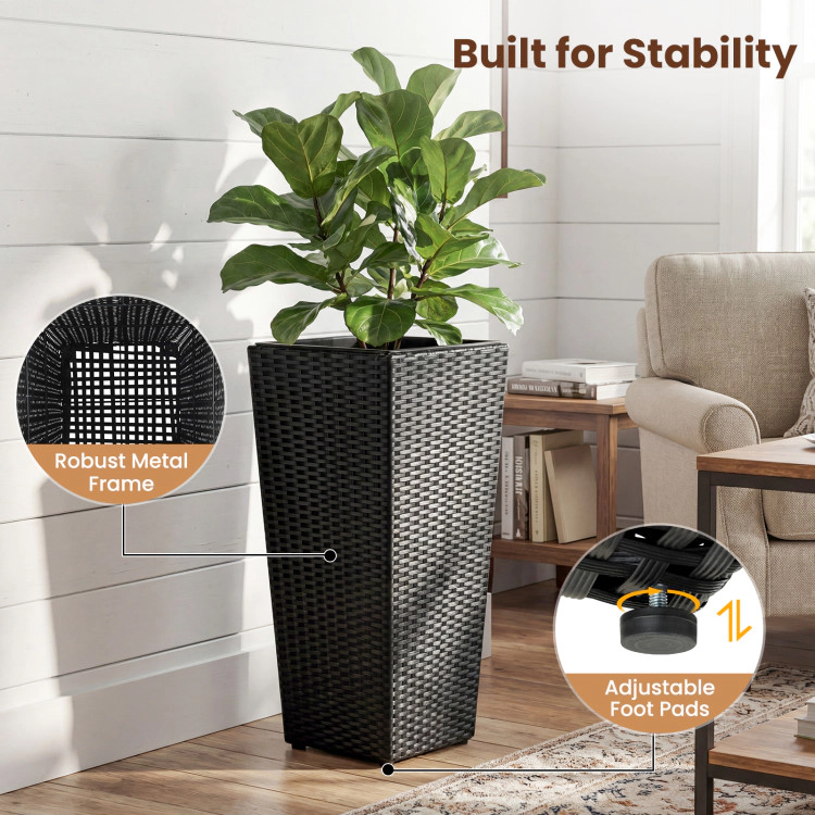 Hivvago Set of 2 Rattan Tall Plant Pots with Detachable Plastic Liners