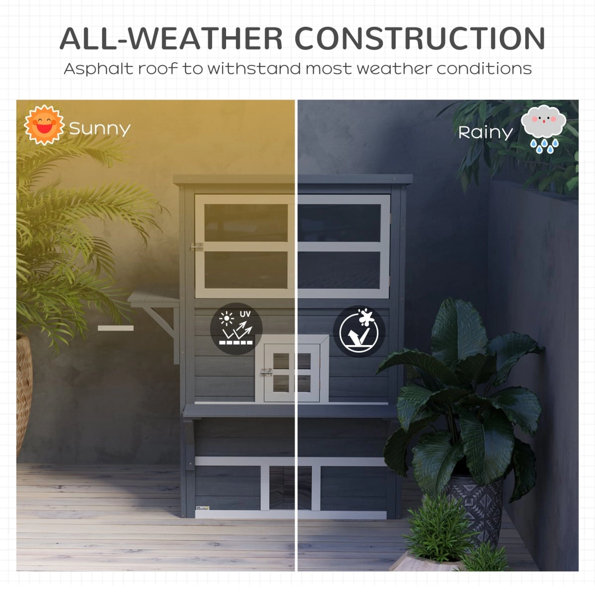 212 Main Paw Hut Cat House, Outdoor 3-Tier Kitty Shelter, Weather Resistant with Escape Door