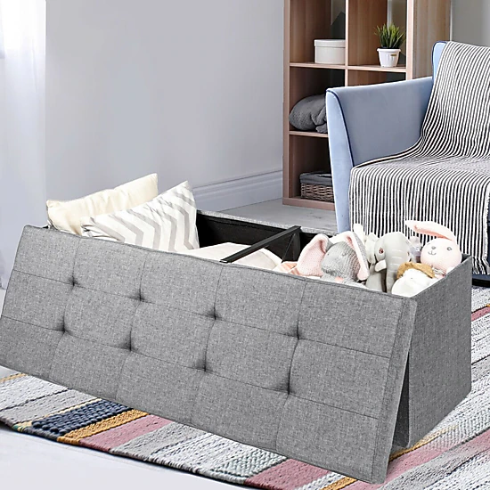 SlickBlue Foldable Storage Bench with Removable Divider and Padded Seat