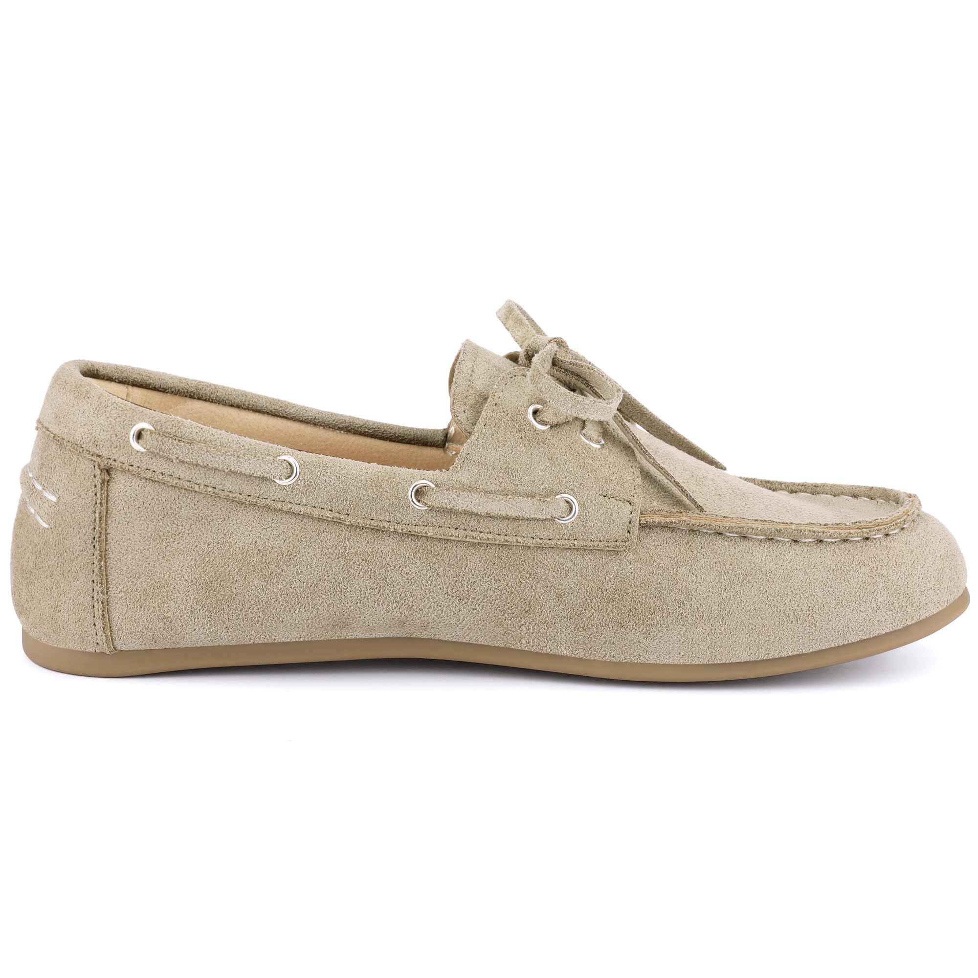 BLISSFUL STEP Women Faux Suede Closed Toe Slip on Lace Up Loafers