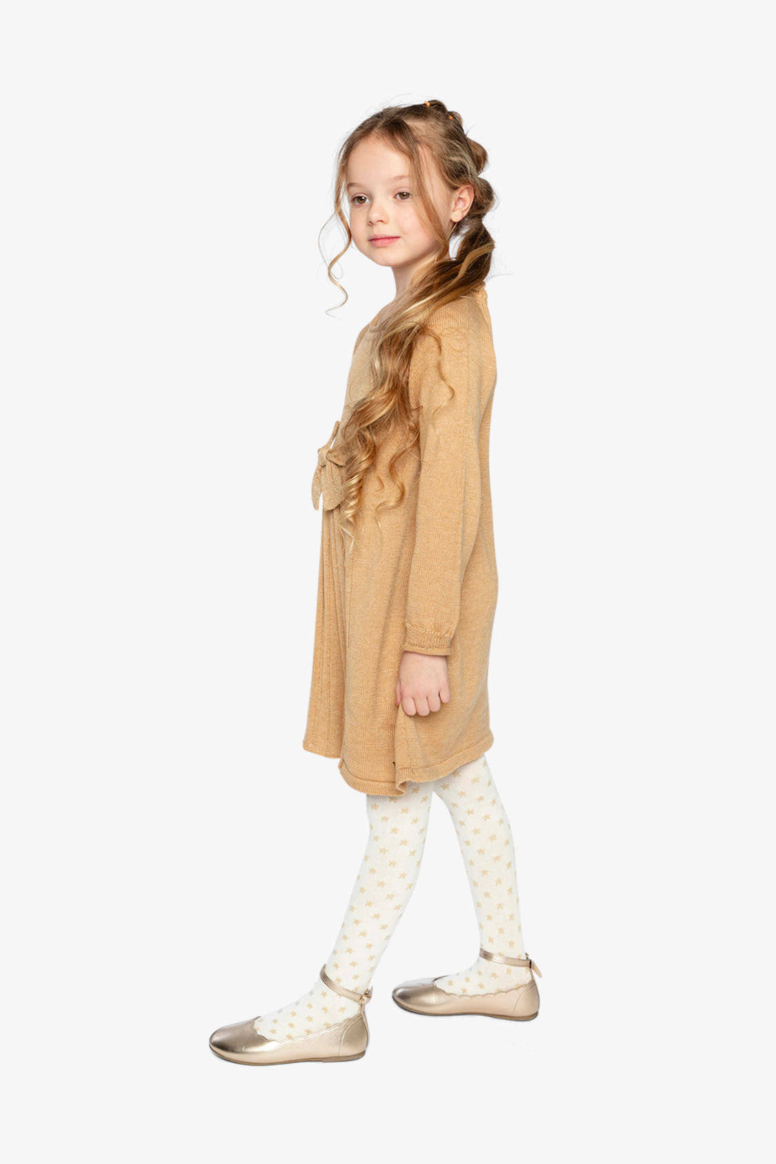 Deux par Girls Knitted A-Line Dress with 3D Bow and Pleats