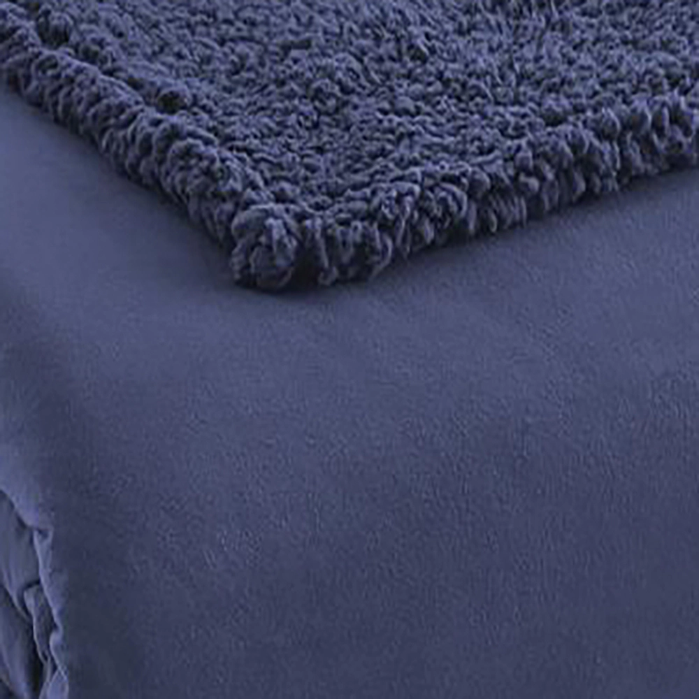 Shavel Micro Flannel High Quality Reversible Solid Patterned Super Soft Sherpa Blanket Full/Queen 90x90" Smokey Mt Blue