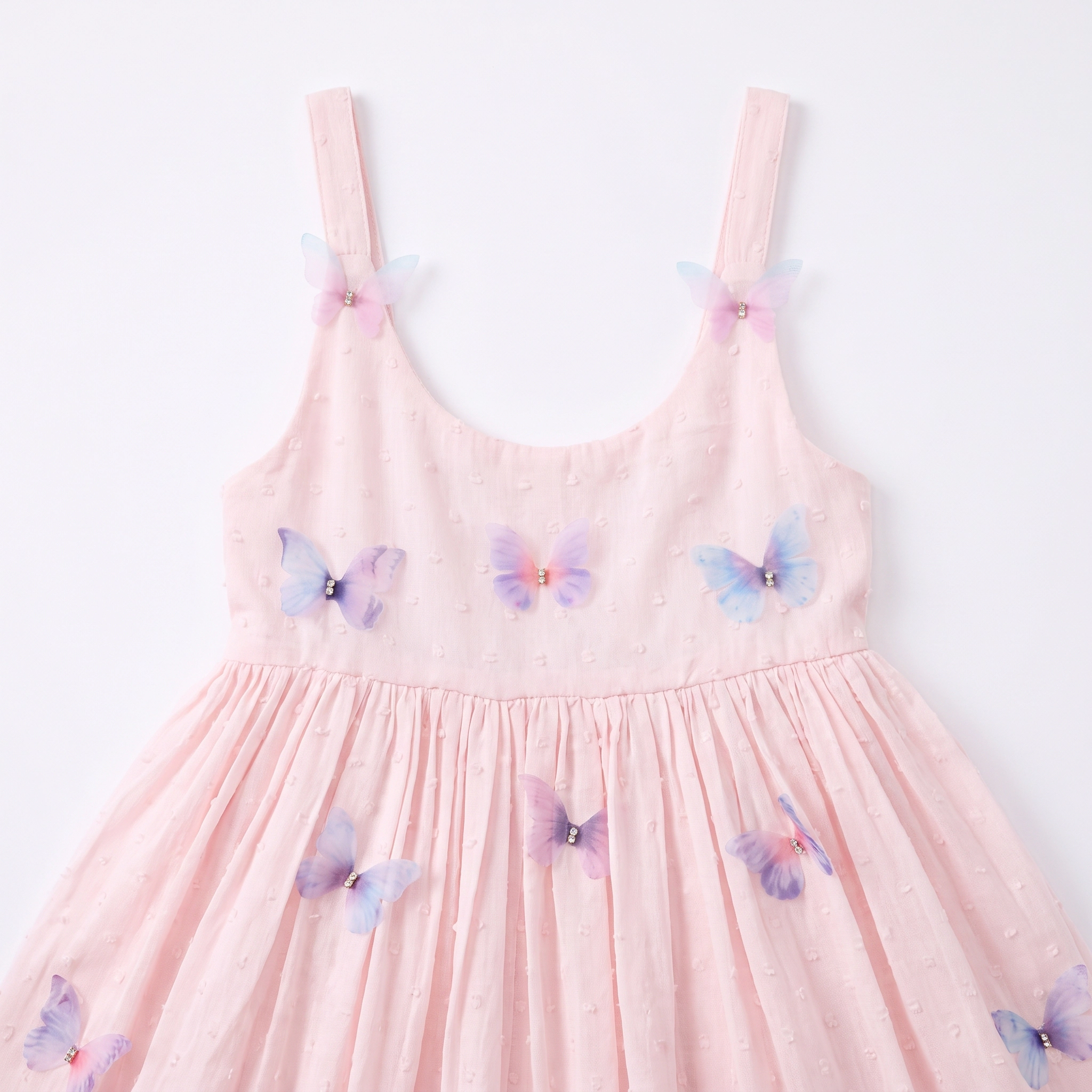 2Bunnies Girls Sleeveless 3D Butterfly Applique Swiss Dot High-Low Maxi Sundress