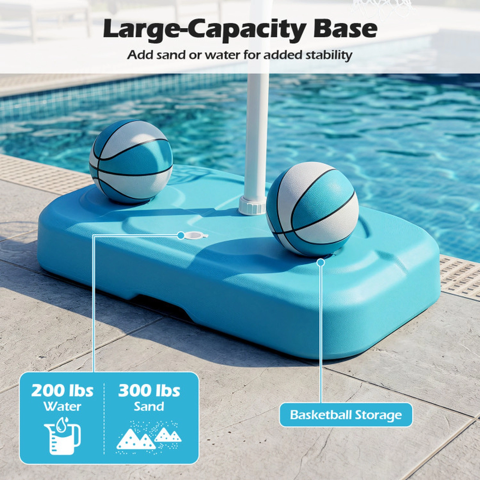 SUGIFT Shatterproof 42-in Backboard 18-in Rim Pool Basketball Hoop Set with Fillable Base 2 Balls and Pump