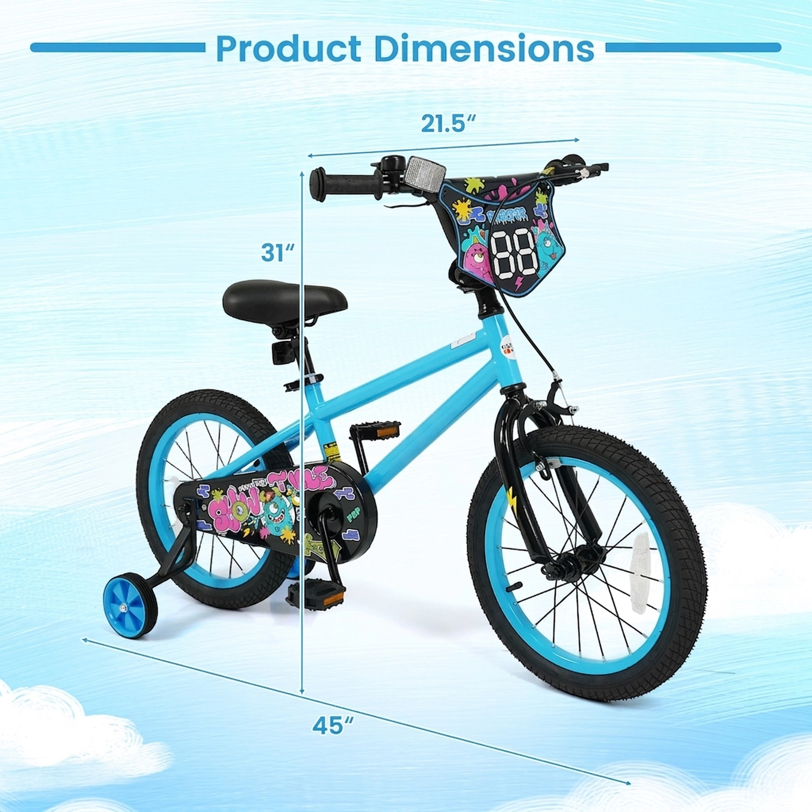 16-in Kids Bike for Boys Age 4-7 with Detachable Training Wheels Hand Brake and Rear Coaster Brake Kids Bicycle