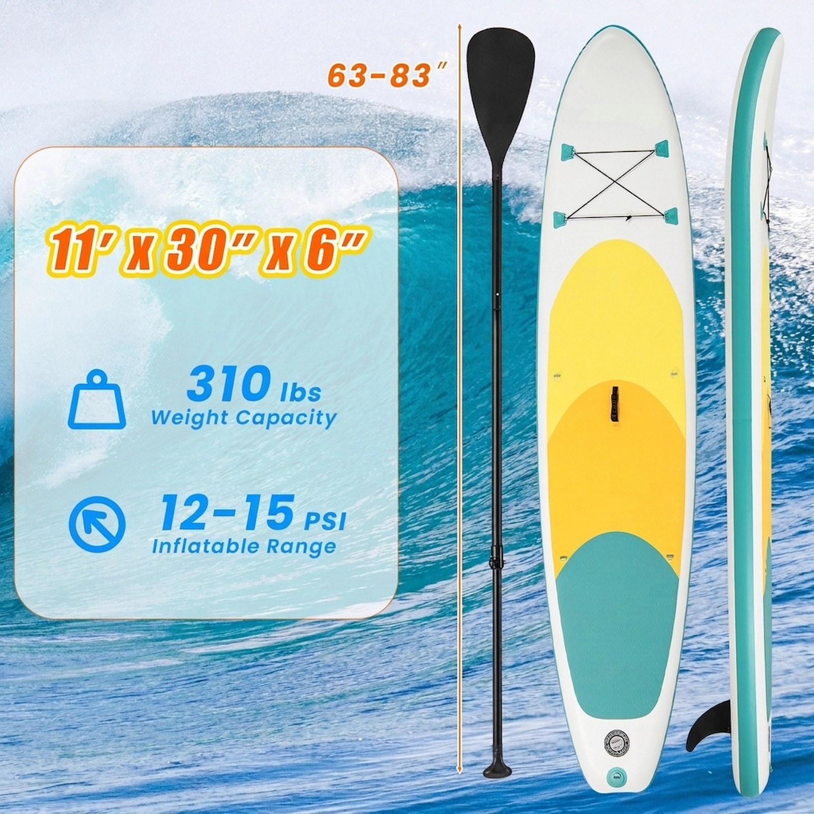 SUGIFT Drop Stitch Inflatable Stand Up Paddle Board 11-ft Long 30-in Wide with Adjustable Paddle As Picture Shown