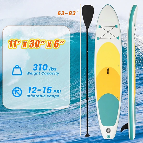 SUGIFT Drop Stitch Inflatable Stand Up Paddle Board 11-ft Long 30-in Wide with Adjustable Paddle As Picture Shown