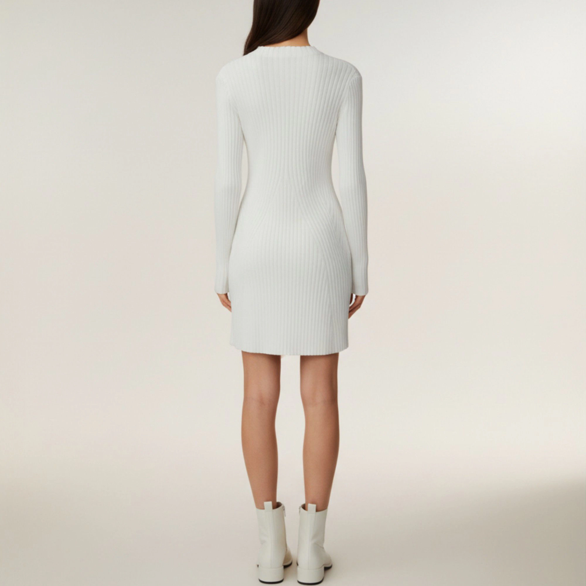 Anna-Kaci Women's Long Sleeve Ribbed Knit Contoured Textured Paneling Stretch Fit Mini Dress