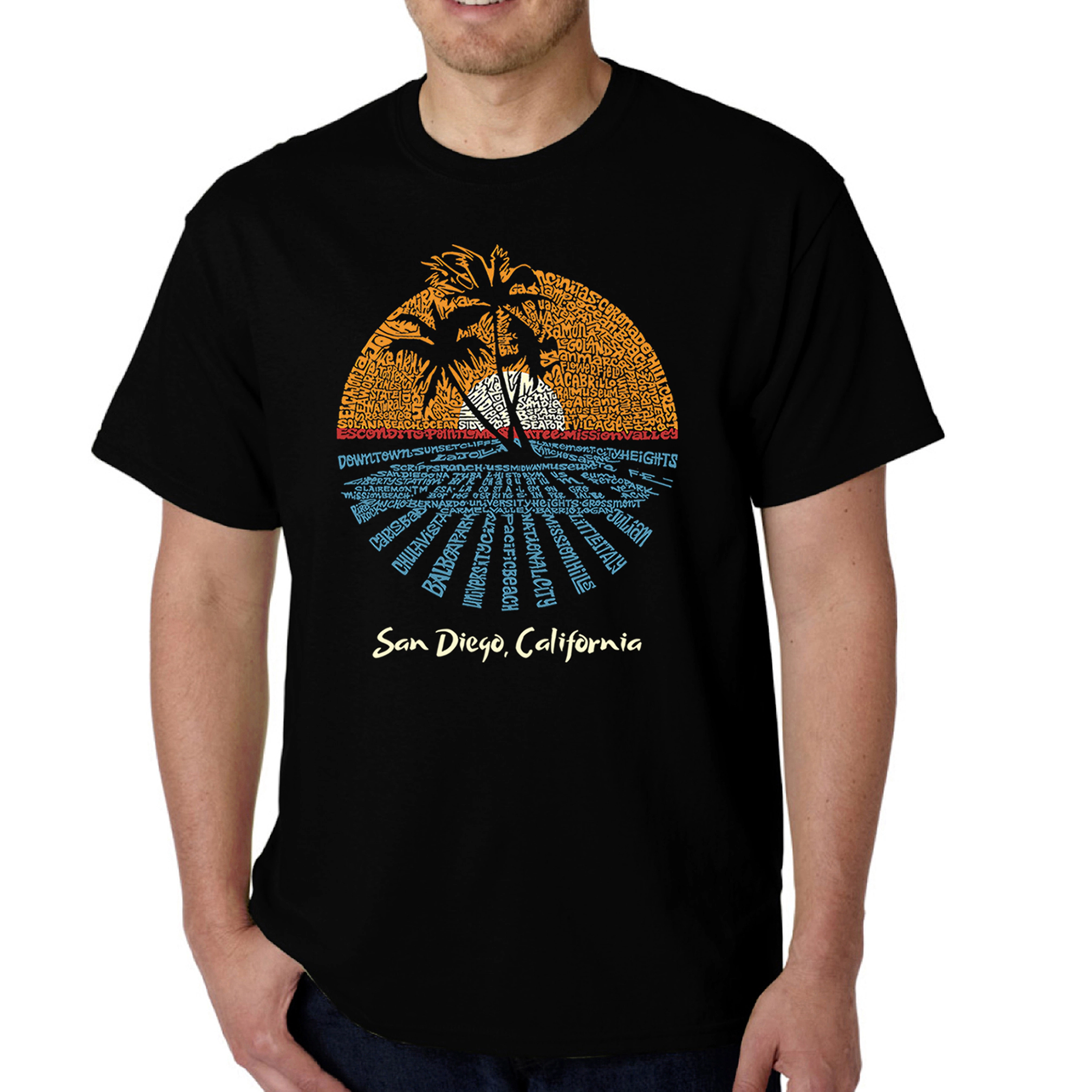 LA Pop Art Men's San Diego Word T-Shirt - 100% Cotton Crew Neck Short Sleeve