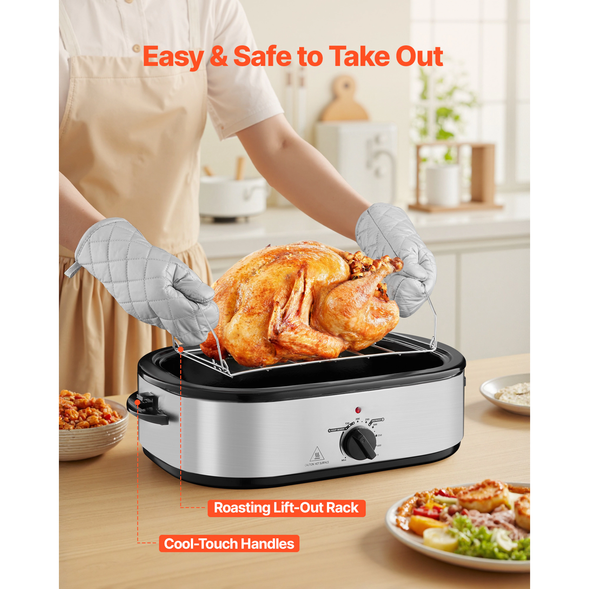 HONGGE Roaster Oven Electric Roasting Pan 150-450℉ Adjustable Temperature Electric Roaster Oven with Self-Basting Lid