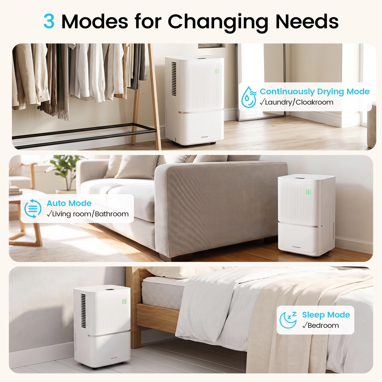 LJG 32 Pint Dehumidifier for Home with Drain Hose & Intelligent Control 2500 Sq.Ft
