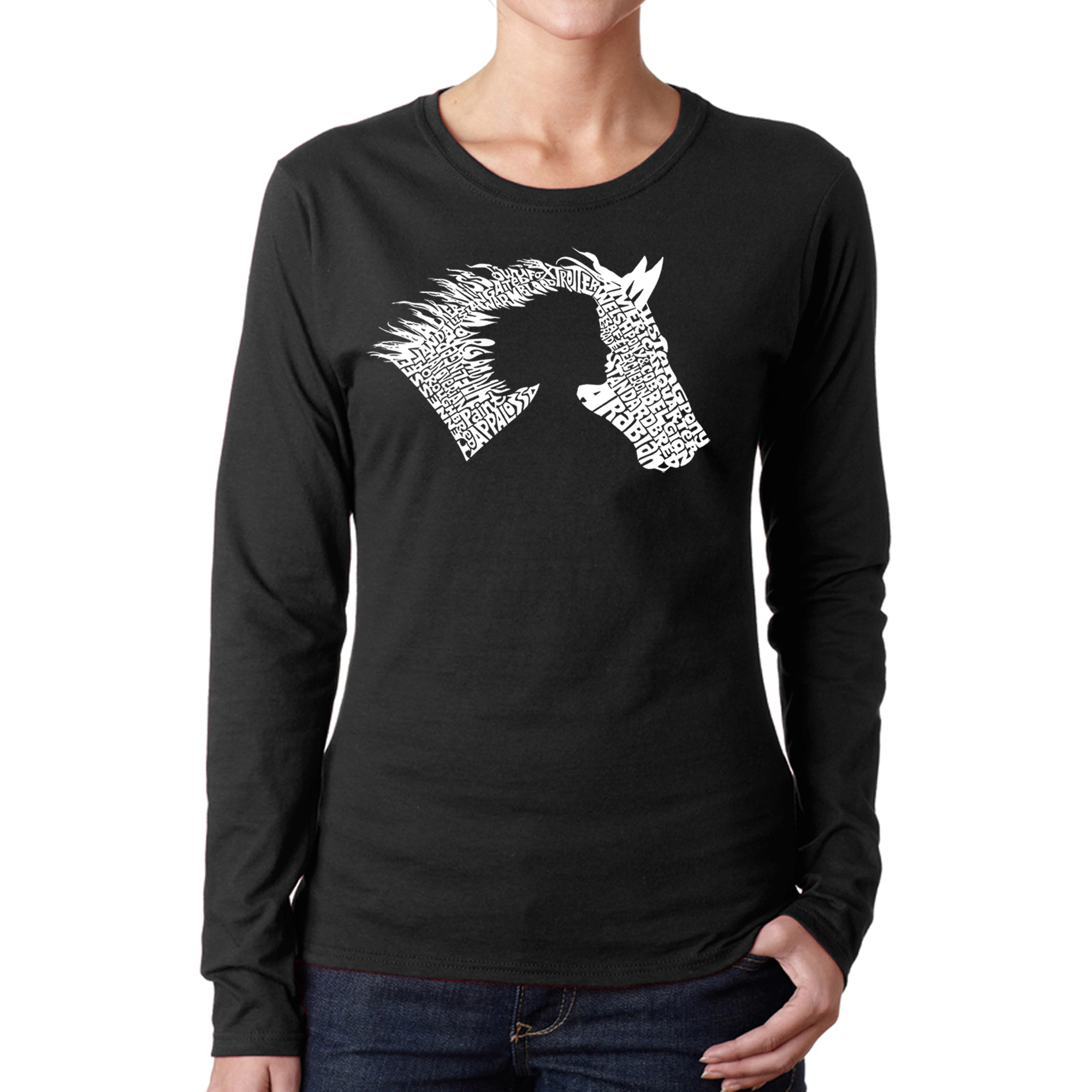 LA Pop Art Women's Word Long Sleeve T-Shirt - Girl Horse