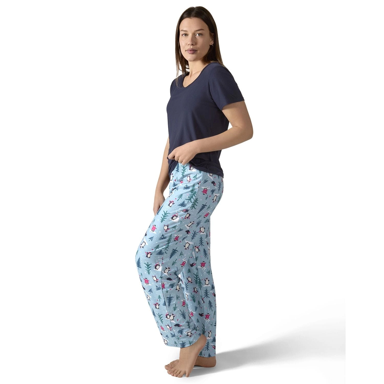 MeMoi Women's Winter Penguin Two Piece Pajama Set a Bag