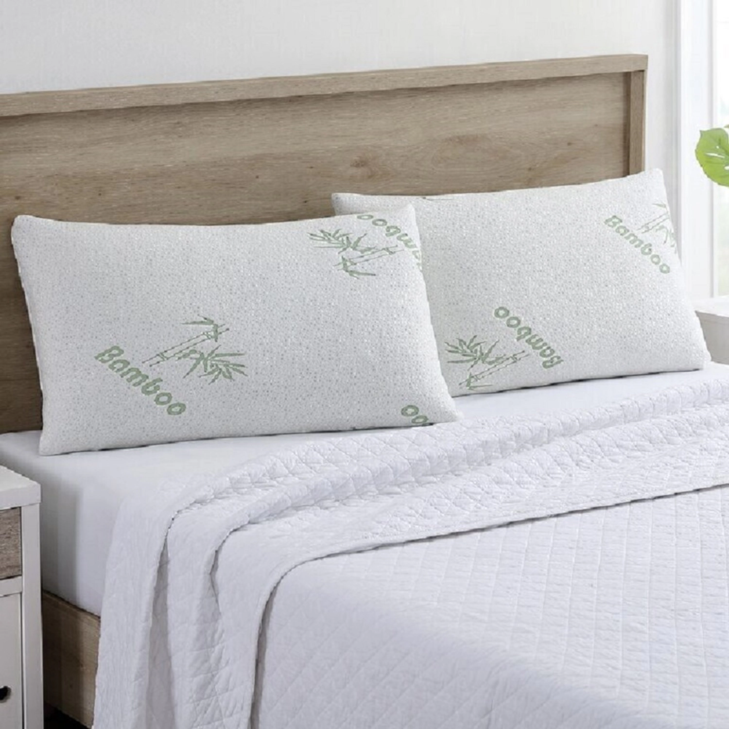J&V TEXTILES Bamboo Memory Foam Bed Pillow (King Single Pack)