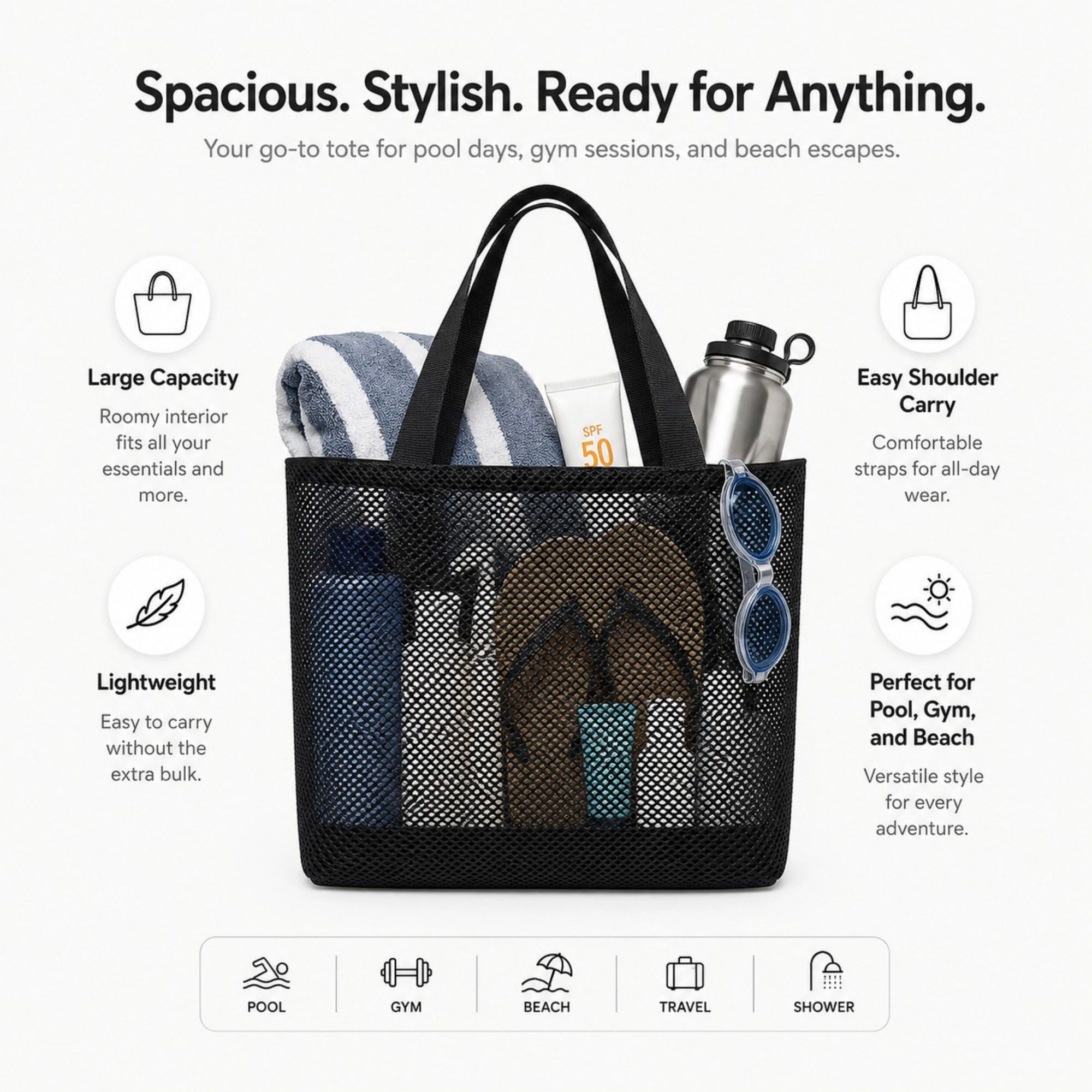 Alilang Women's Large Mesh Tote Bag with Comfortable Shoulder Straps