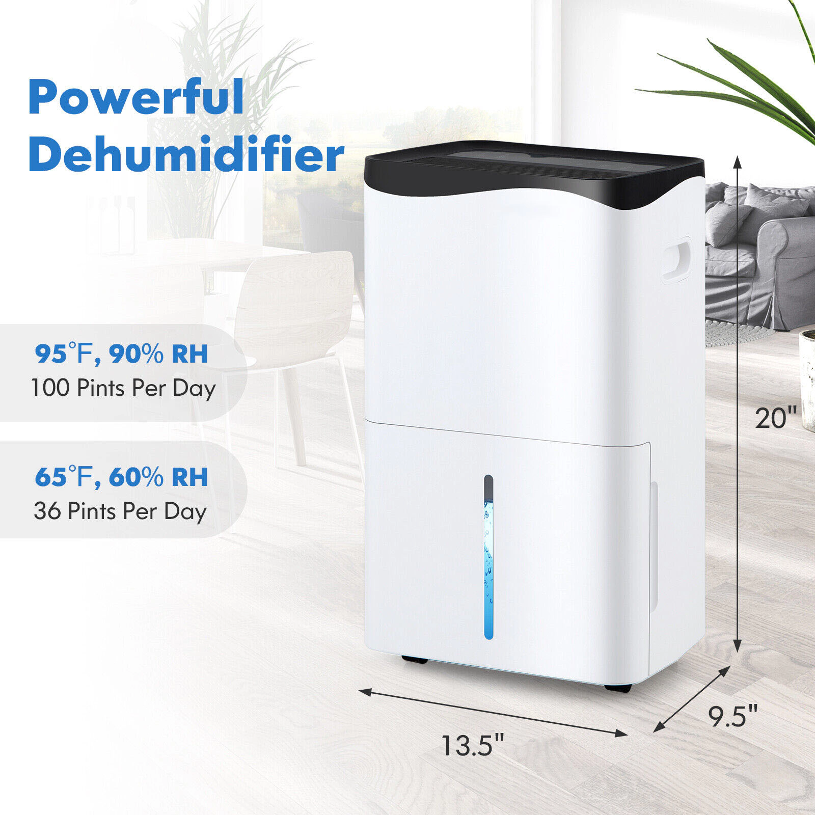 SlickBlue 100 Pint Smart Dehumidifier with WiFi Control for Rooms up to 5500 Sq Ft