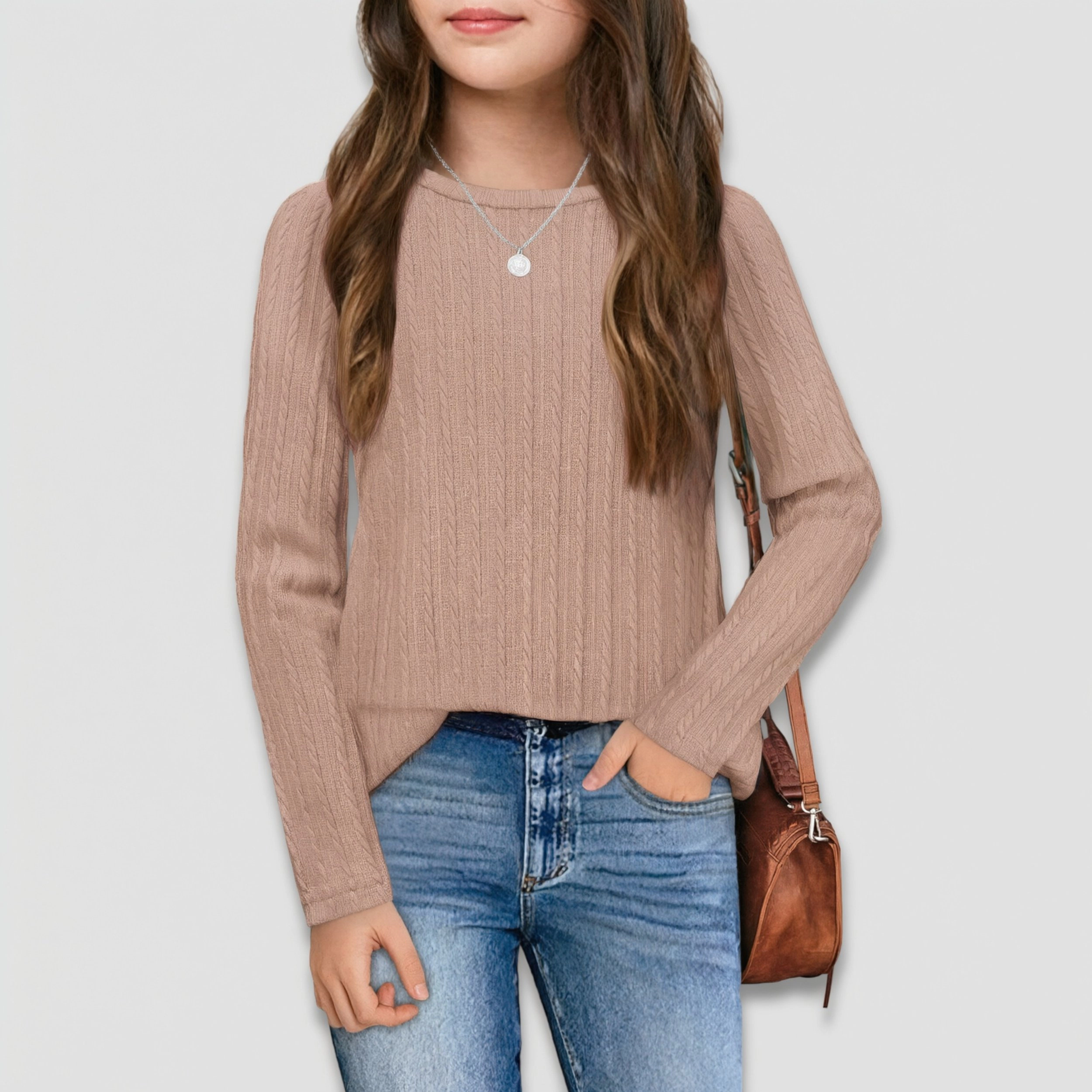 Arshiner Girl's Textured Round Neck Raglan Long Sleeve Shirt