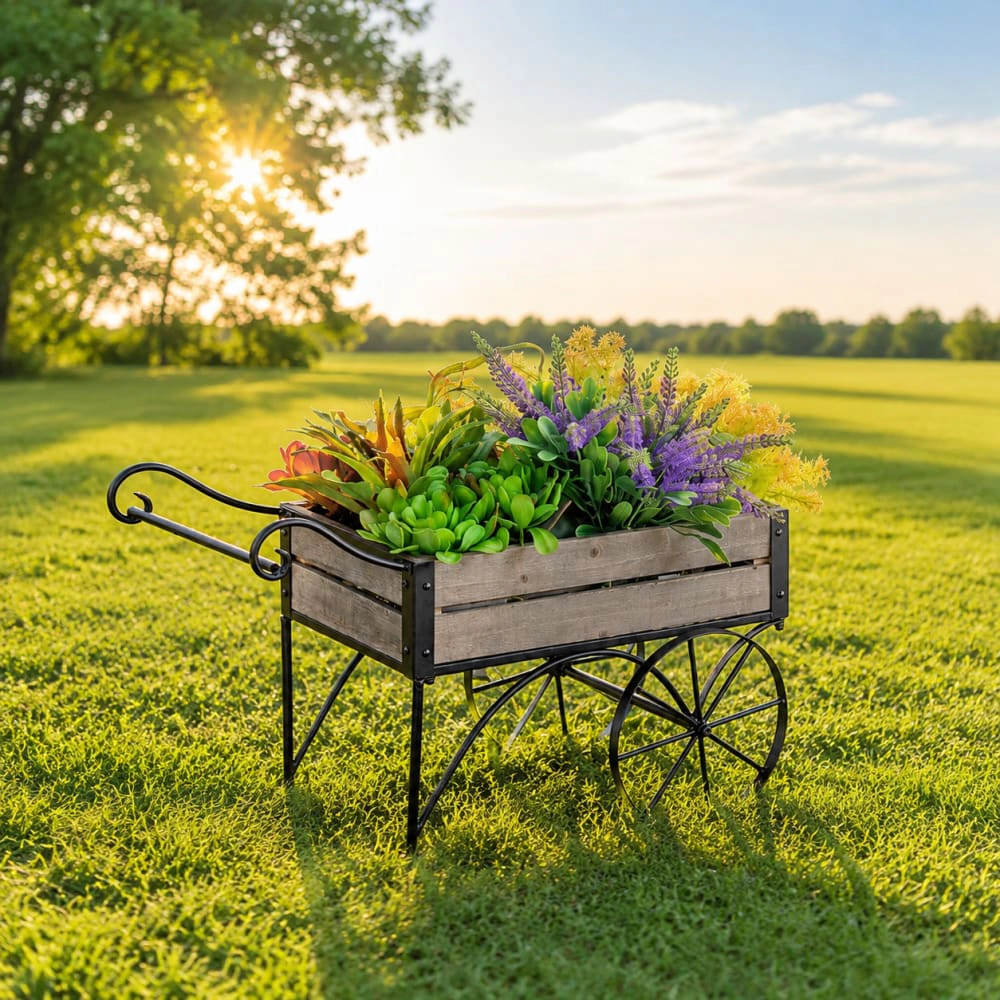 WOW PIONEER Rectangular Metal and Wood Planter Box