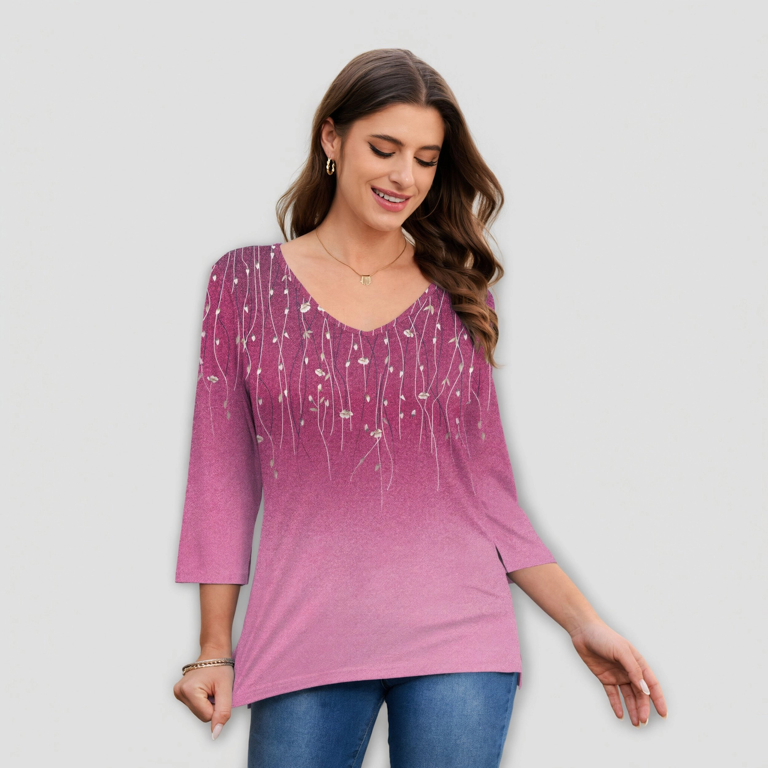 Zeagoo Women V Neck Three Quarter Sleeve Tunic Top