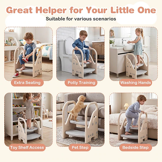 SUGIFT Adjustable 2-Step Kids Step Stool with Safety Handles and Non-Slip Pads for Bathroom and Bedroom