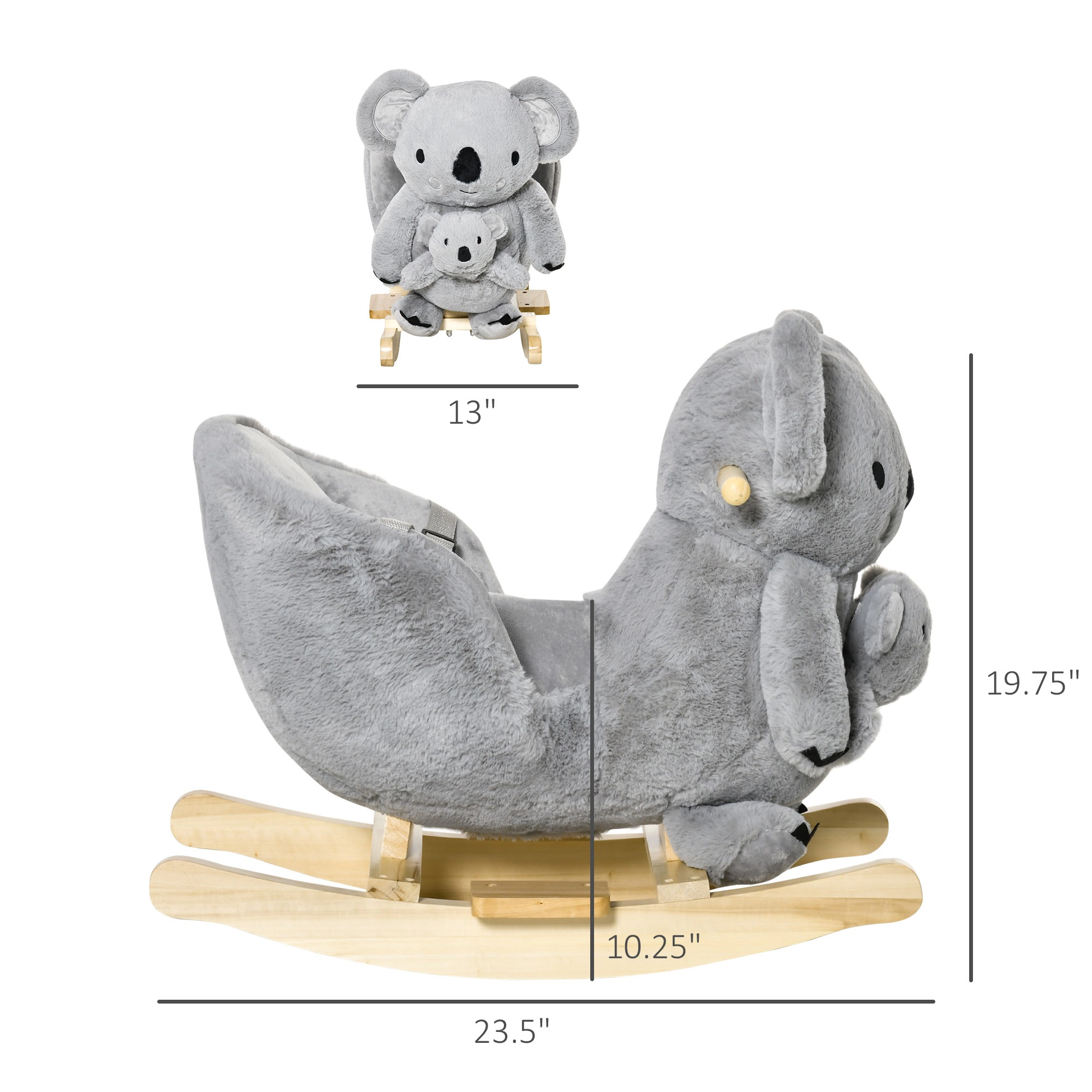 HONGGE Koala-Shaped Plush Rocking Horse for Toddlers 18-36 Months, Wood & Metal Frame, Holds up to 99 lbs, Gray